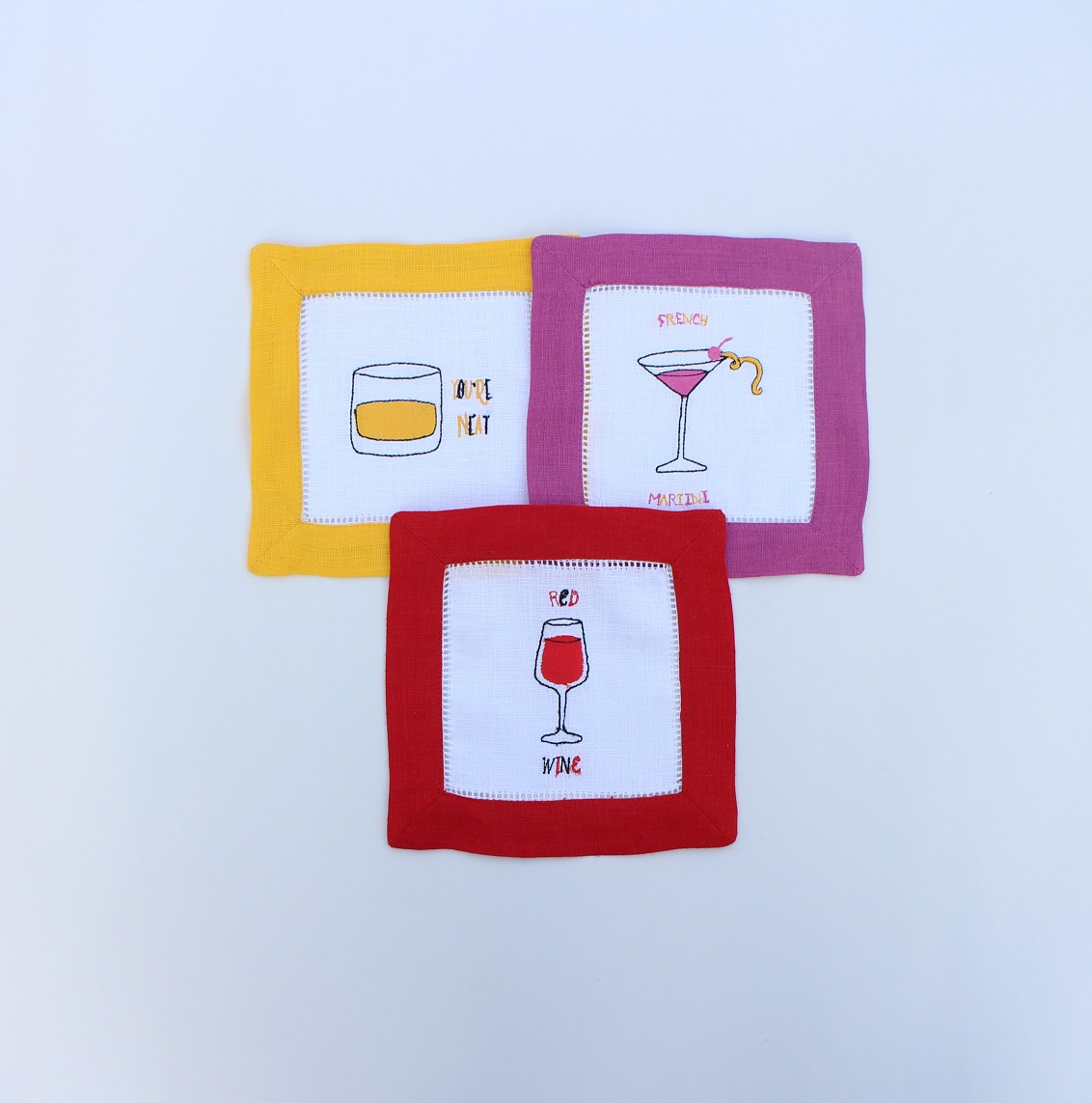 Cocktails embroidered cocktail napkins with matching borders